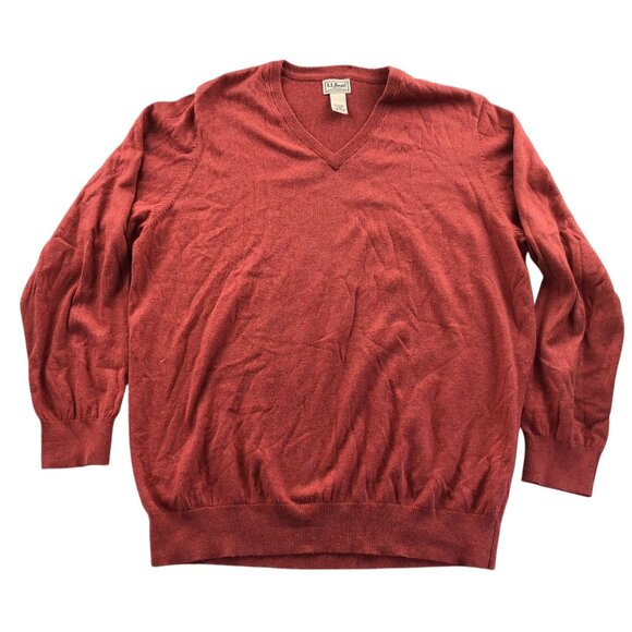 L.L.Bean Mens Sweater Size XL Pullover Classic V-Neck Cashmere Blend Red Casual - Picture 1 of 12